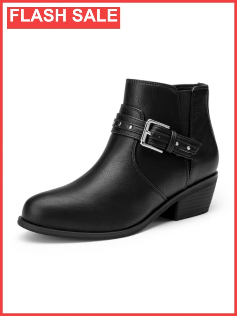 Women's Chunky Low Heel Ankle Boots with Side Zipper